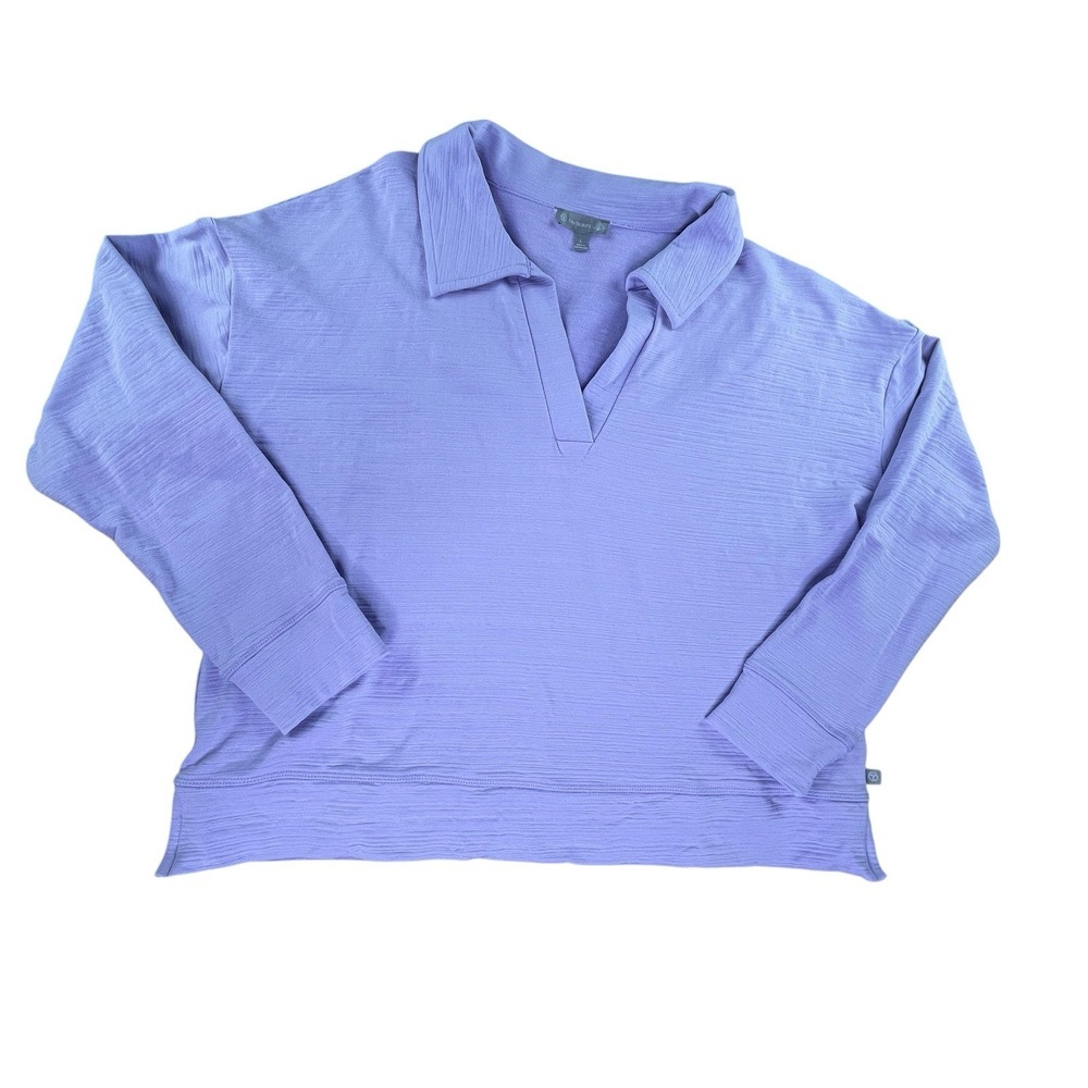T by Talbots Pullover Women Large Purple UPF 50+ Slub Knit V-Neck Athleisure Top